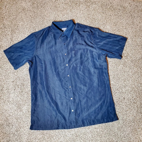 Van Heusen Men's Navy Blue Short Sleeve Button Up Dress Shirt Size XLT 17-17.5 - Picture 2 of 15